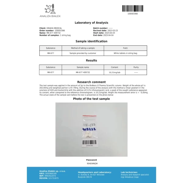 Ibutamoren (MK677) – Driada - 10mg - 50tabs