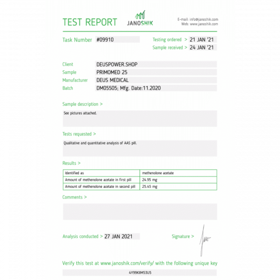 Primobolan – Deus Medical - 25mg - 50tabs