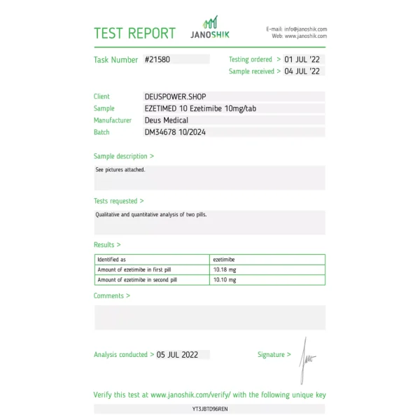 Ezetimibe 10 – Deus Medical - 10mg - 50tabs