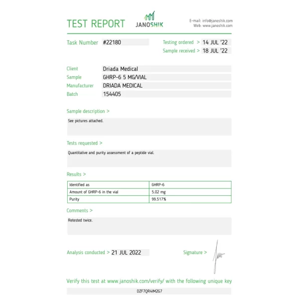 GHRP-6 (Growth Hormone-Releasing Peptide 6) – Driada - 5mg/vial