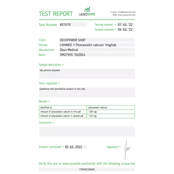Livamed 1 (pivastatine calcium) – Deus Medical - 1mg - 50tabs