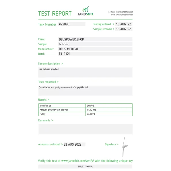 GHRP-6 (Growth Hormone-Releasing Peptide 6) – Deus Medical - 10mg/vial