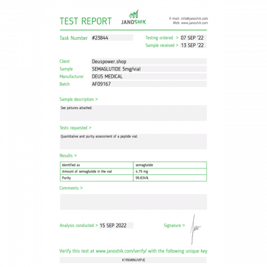 Semaglutide (Glucagon-Like Peptide-1 (GLP-1)) – Deus Medical - 5mg/vial