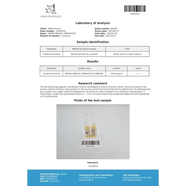 Trenbolone Acétate – Driada - 100mg/ml - 10vials