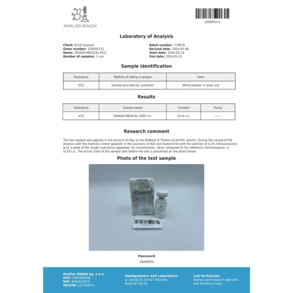 HCG – Driada - 5000IU/vial